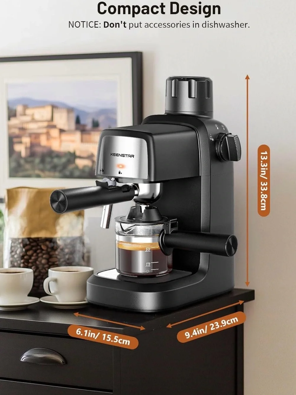 Keenstar Espresso Machine - Sleek Black Countertop Brewer